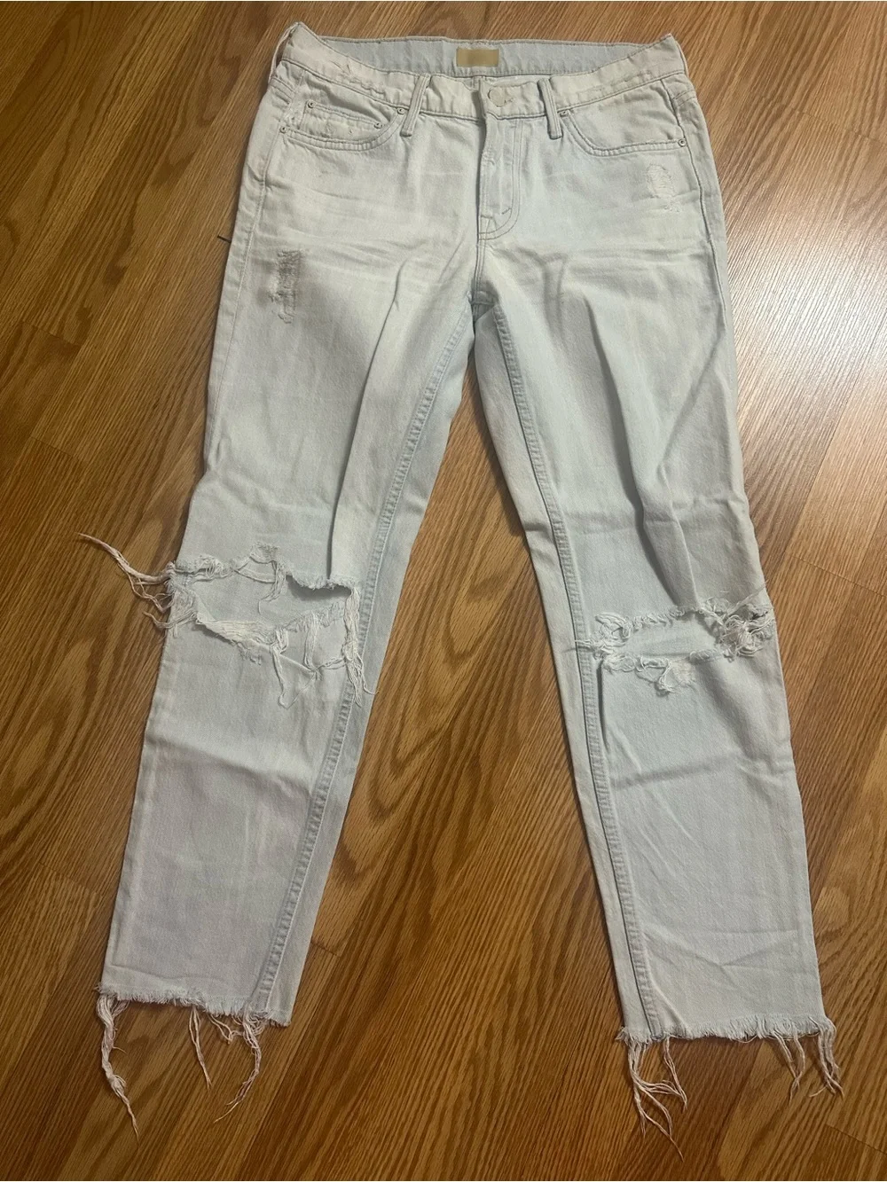 MOTHER White Distressed Ankle Crop Jeans